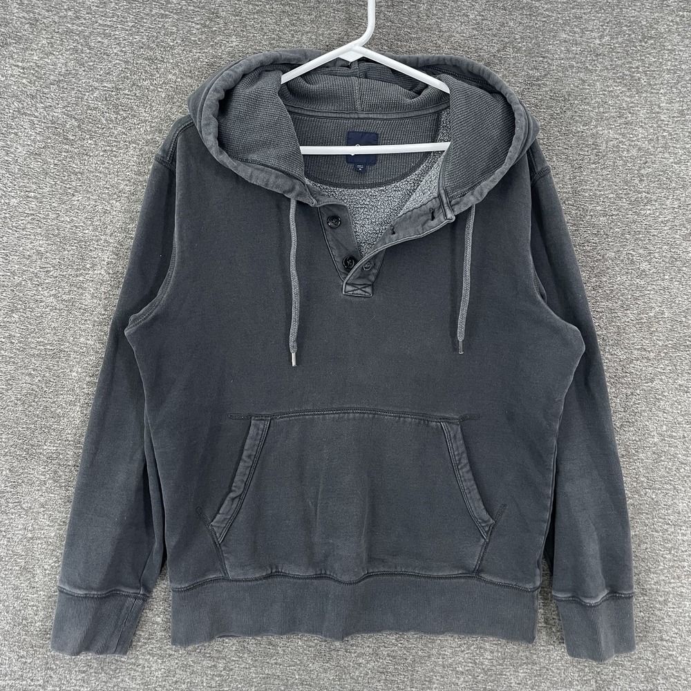 Gap Hoodie Mens M Gray Henley Pullover Thermal Fleece Sweatshirt French Terry
